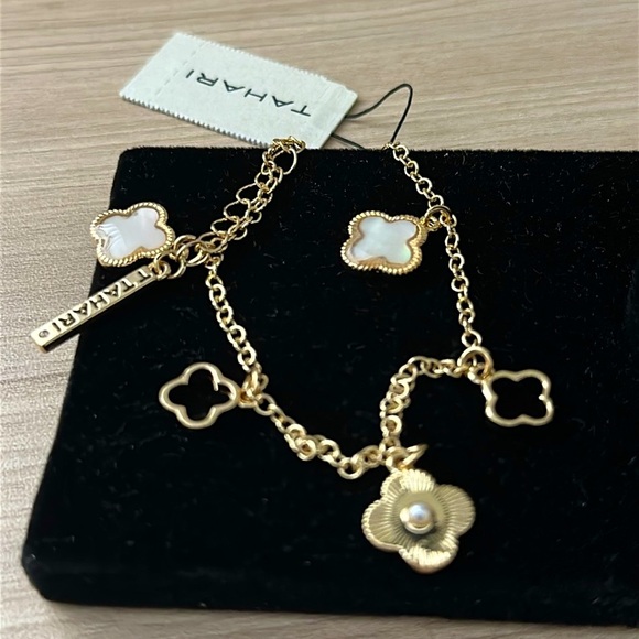 Tahari Gold and White Chain-Link Bracelet - Picture 2 of 5